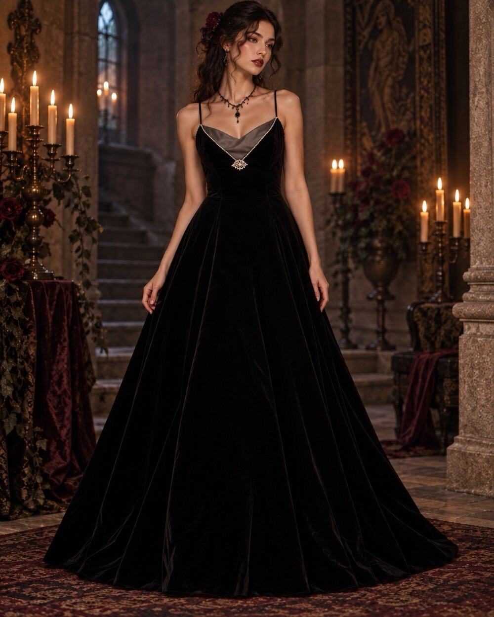 Jessica McClintock Vintage 90s Y2K Black Velvet Gown 4 Rhinestone Dark Romance